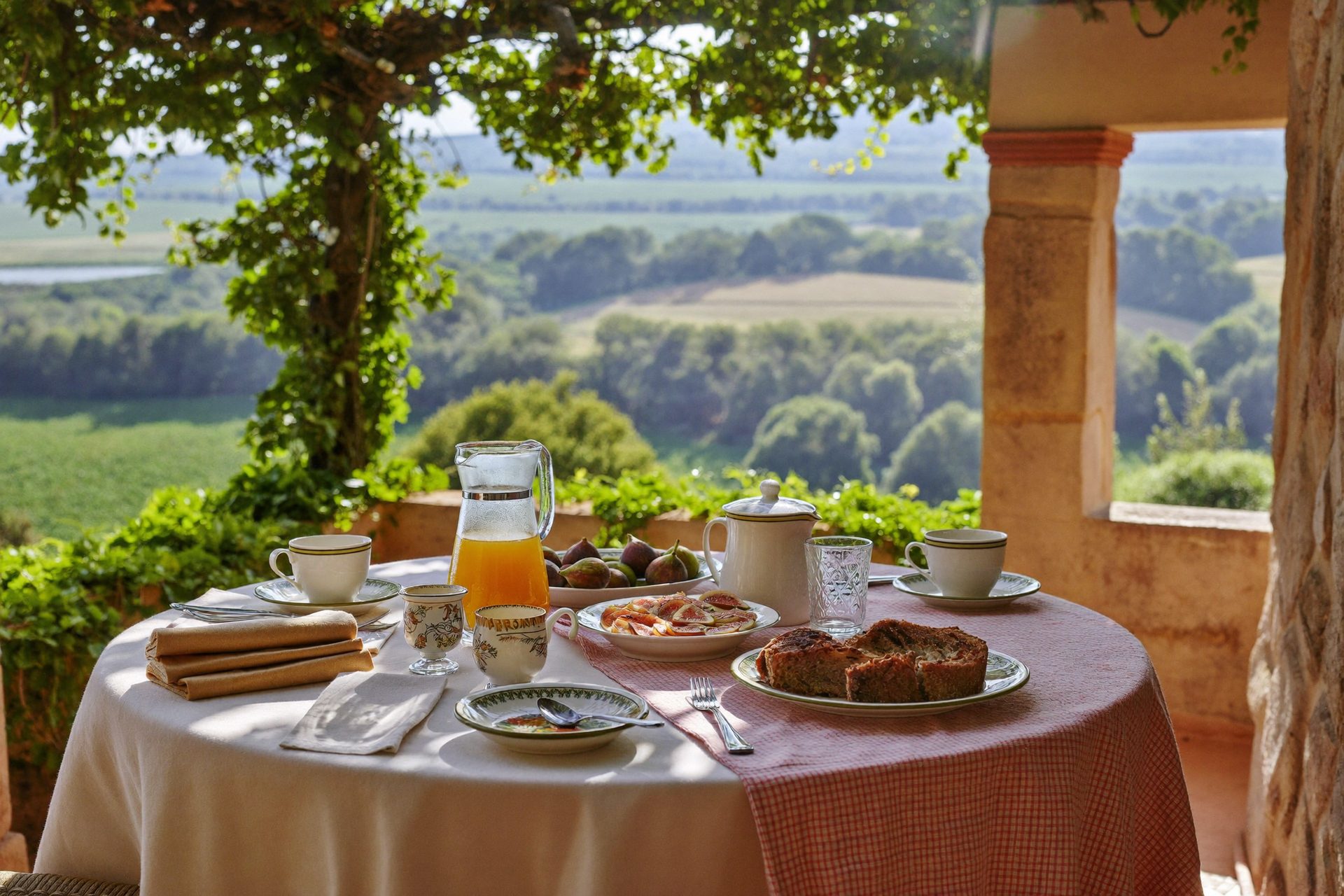 Desayuno en la terraza de piedra